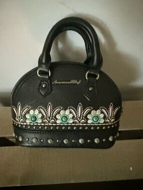 American Bling Black Floral-Embroidered Dome Satchel